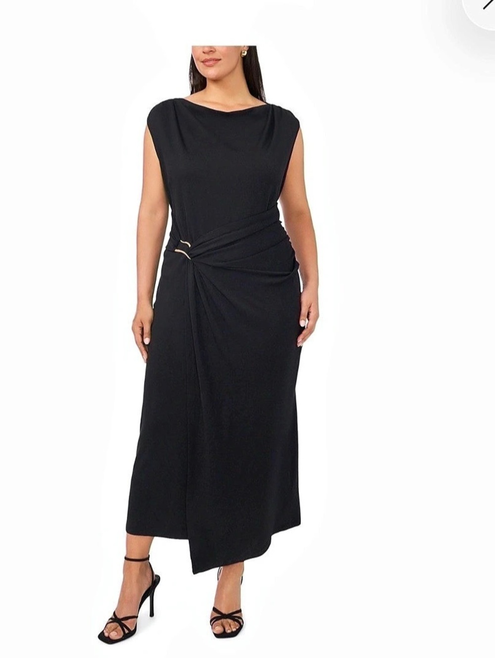 MSK Plus Size Boat Neck Short-Sleeve Midi Dress Black 3X New